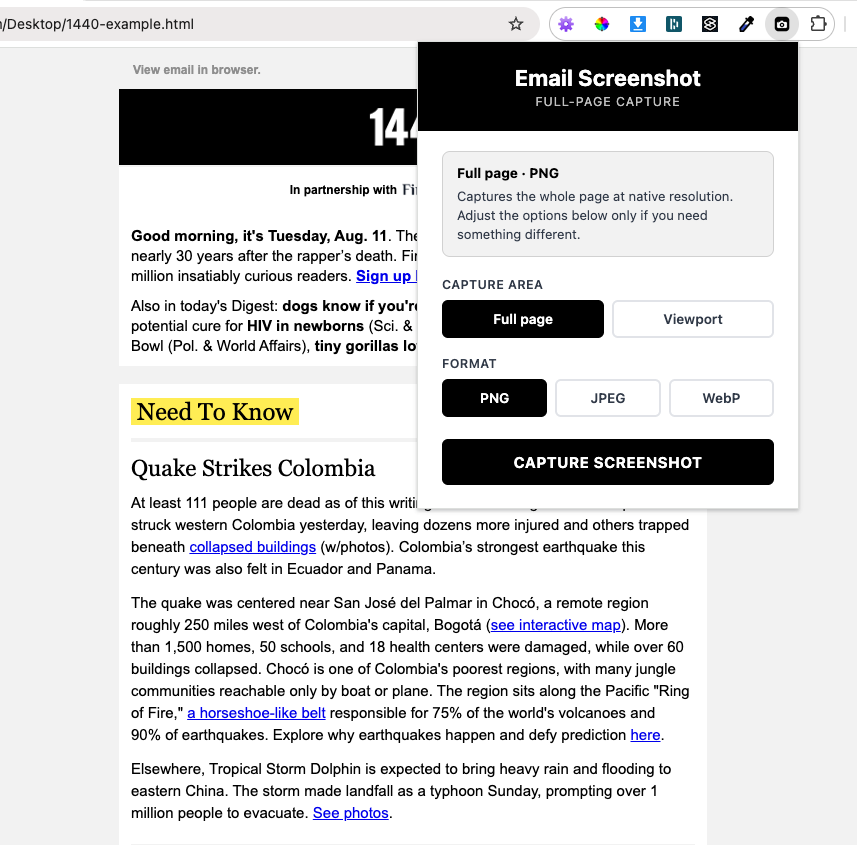 Email with the extension open.