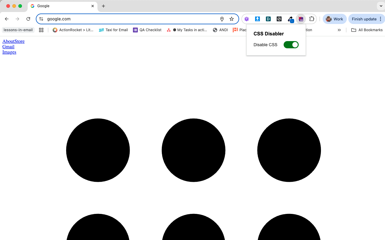 Google with CSS disabled.